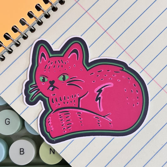 Hot Pink Electric Kitty Vinyl Sticker