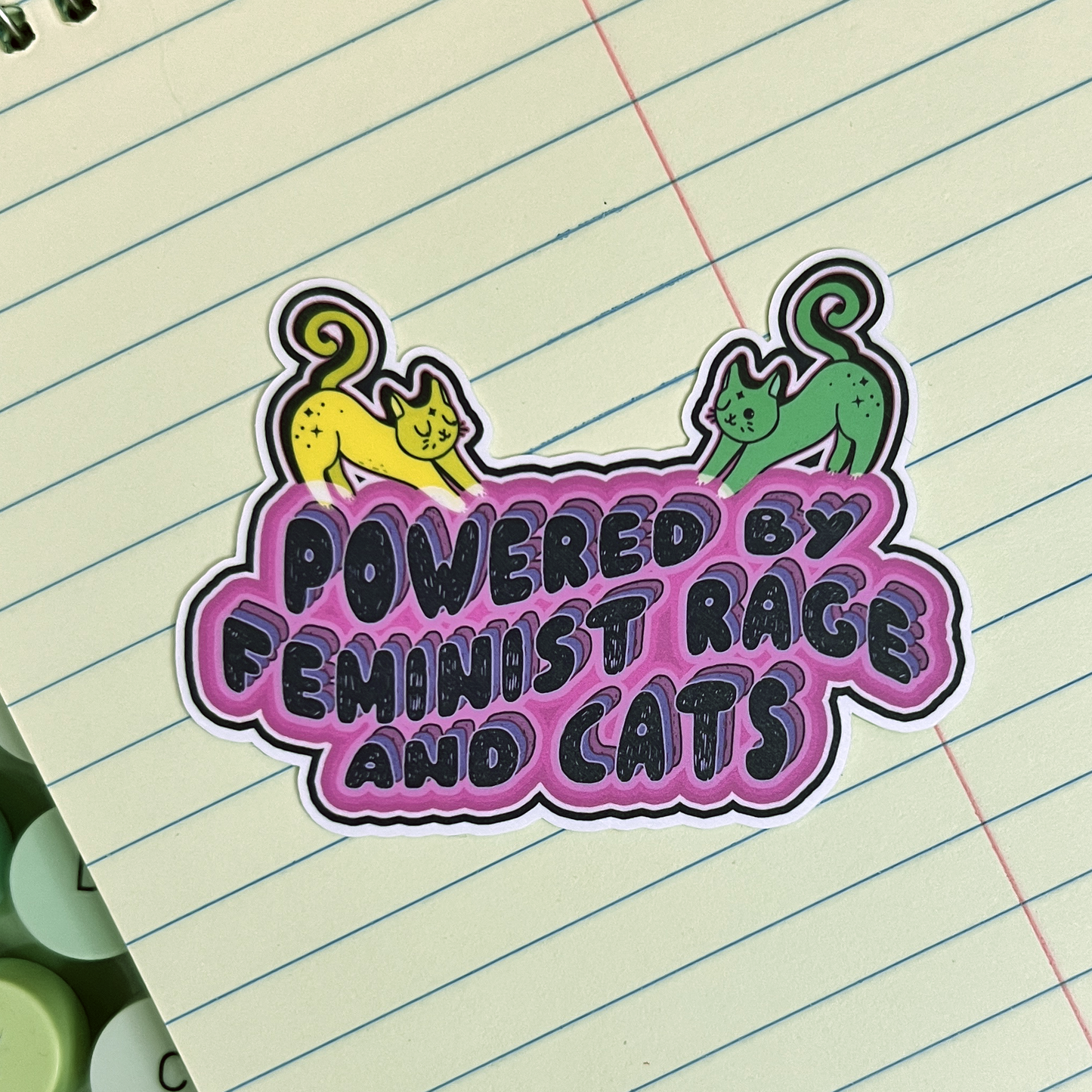 Powered By Feminist Rage And Cats Vinyl Sticker