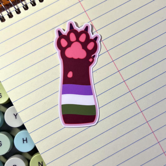 Gender Queer Pride Cat Paw Vinyl Sticker